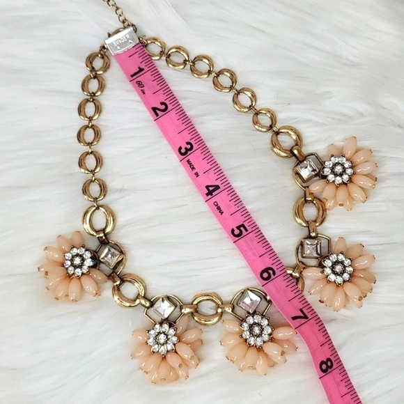 Vintage Inspired Rhinestone Peach Beaded Floral Chunky Chain Necklace Adjustable - Picture 7 of 8